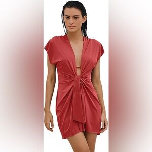 Vix Coral Pink Tie-Front Cover Up